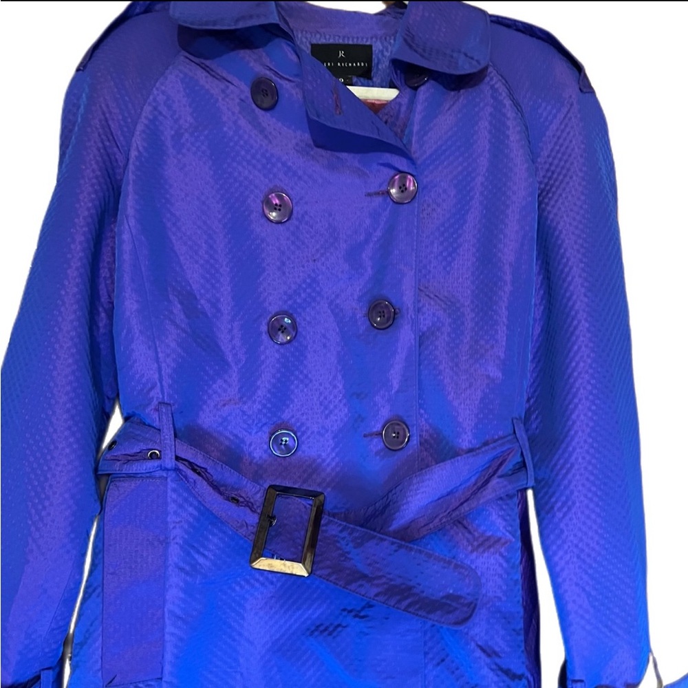 Jehri Richard’s Purple Iridescent Unique Retro Trench Belted Rain Coat Sz 10